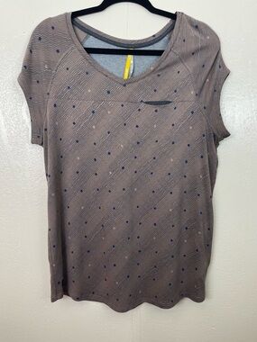 Lole activewear Women’s Short Sleeve V-Neck Dot Print Tee - Taupe with Navy Dots